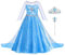 ACWOO ELSA Kostüm Mädchen, ELSA Kinder Prinzessin Kleid 6-teiliges Set mit Krone Diadem Handschuhe Zauberstab usw für Halloween Weihnachten Verkleidung Karneval