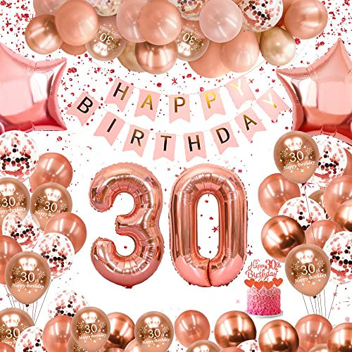 30 Geburtstag Deko mit Happy Birthday Banner ● Luftballon 30. Geburtstag Deko ● 30 Geburtstag Frauen ● 30 Geburtstag Mädchen ● 30. Geburtstag Dekoration