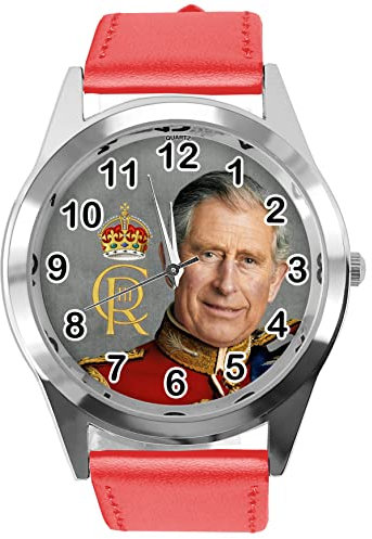 Runde Armbanduhr aus rotem Leder für Fans von King, rot