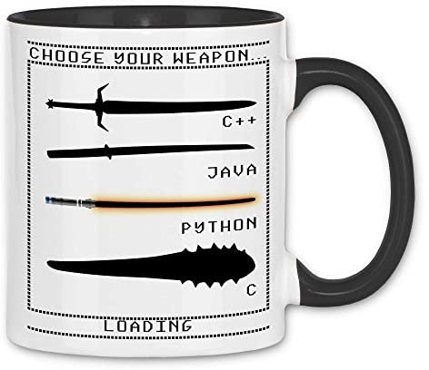 wowshirt Tasse Choose Your Weapon Java Python Programmierer Informatiker Software Entwickler Coder, Farbe:White - Black