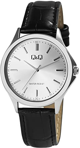 Q&Q Herren-Uhr Kunstleder Armband Dornschließe 3 Bar Analog Quarz (schwarz silberfarbig)