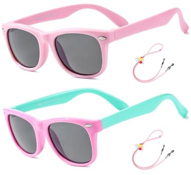 Lunettes de Soleil Enfants Flexibles Lunettes soleil Garçons et Filles Polarisées Lunette de Soleil 100% Protection UV âge 2-8 ans (Rose+Rose/Cyan)