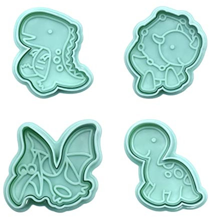 NentMent 4 Stück Dinosaurier-Ausstechformen, 3D-Keks-Prägeform, Fondant-Kuchen-Ausstechformen, Tier-Knallbonbons, Frühlingsstempel, Ausstecher, DIY, Dino-Formen für Zucker, Gebäck, Kuchen,