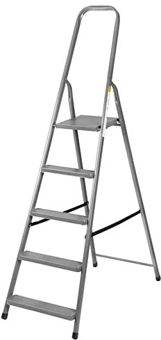 PROREGAL Metal Single Giraffe Einseitige-Metall-Bügelleiter | 6 Stufen | HxB 197x49cm | 125kg Tragkraft | Leiter, Stahlleiter, Trittleiter, Stufenleiter, Stehleiter, Haushaltsleiter