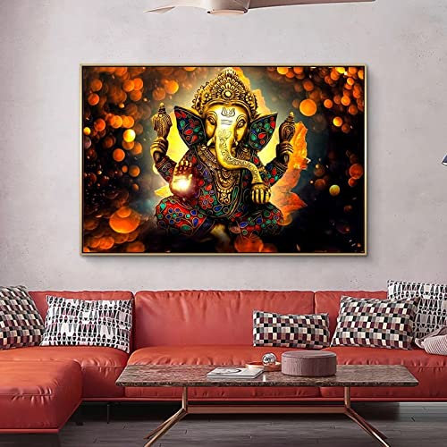 Wandbild Druck auf Leinwand XXL Lord Ganesha Leinwand Gemälde Wandkunst Poster und Drucke Hindu Götter Leinwand Kunst Bilder Ganesh Kunstposter 29,7 x 42 cm Rahmenlos
