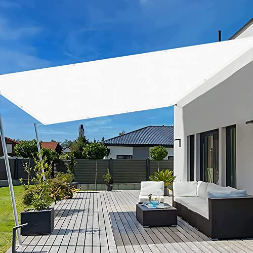 Sonnensegel Wasserdicht 5 x 6 m Rechteck Sonnenschutz Winddicht Balkonsegel Sonnensegel mit Ösen inkl Befestigungsseile für Terrasse Garten Balkon, Weiß