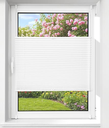 Plissee Klemmfix Ohne Bohren – weiß 60x120cm(BxH), Jalousie Lichtdurchlässig & Blickdicht, Sonnenschutz & Sichtschutz, Faltrollo Easyfix für Fenster & Tür