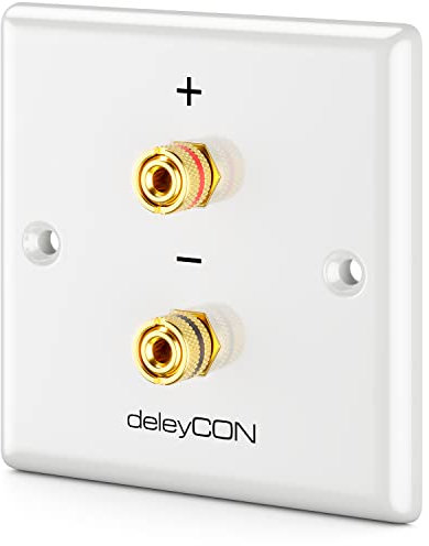 deleyCON Prise Murale Multimédia Raccordement Haut-Parleurs Enceintes Plaque Murale avec Prises Banane pour 1 Haut-Parleur (Rouge/Noir) - Hifi Surround Sound System Home Cinéma
