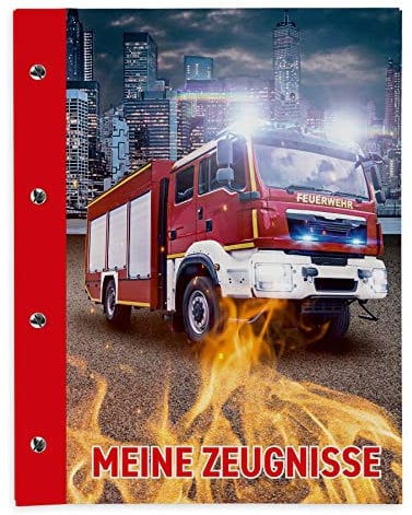 itenga Zeugnismappe mit Buchschrauben erweiterbar für Kinder Jugendliche Erwachsene Mädchen Jungen Schüler (Feuerwehr)