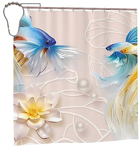 Rideau de douche imperméable et lavable avec 12 crochets Motif poisson rouge 183 x 183 cm