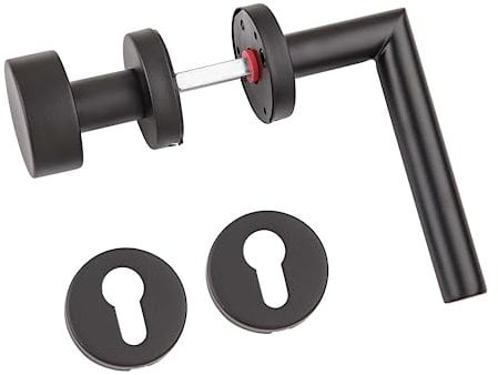 Gedotec Drückergarnitur Schwarz matt [PZW-Wechselgarnitur] 1x Tür Beschläge Rund-Rosette I Türgriffe Innentüren L-FORM I Türklinke Türstärke 35–47 mm | Türbeschlag mit Befestigungsmaterial