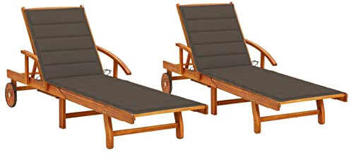 LAPOOH Sonnenliegen 2 STK. mit Auflagen, Gartenliege, Strandliege, Saunaliege, Relaxliege Garten, Poolliege, Campingliege, Liege Garten, Massivholz Akazie