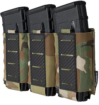 IDOGEAR Tactical 5.56 Triple Mag Pouch MOLLE Magazine Pouch Rifle Magazine Carrier with Carbon Fiber Patterned PP Plate Fit for M4 M14 M16 AR15 (Multi-camo)
