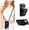 QLTYPRI Handyhülle für iPhone 12/iPhone 12 Pro Hülle mit Band, Mikrofaser Leder Handykette Case mit Kartenfach Ringständer RFID Schutzhülle Lederhülle Tasche Etui für iPhone 12/iPhone 12 Pro-Schwarz