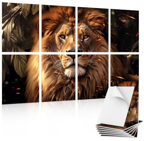 TONOR 8 Pack Art Panneaux Acoustiques Auto-adhésifs, Panneaux Muraux 48X32, Panneaux Absorbant le Son, Décoratifs Panneaux insonorisés, Traitement acoustique pour Studio, Bureau, Maison, Lion