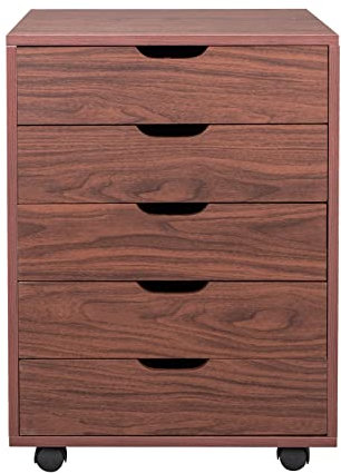 BODHIS Classeur en Bois avec tiroirs MDF Noyer foncé Couleur Gris Blanc pour la Maison, Le Bureau, Le Bureau (5)