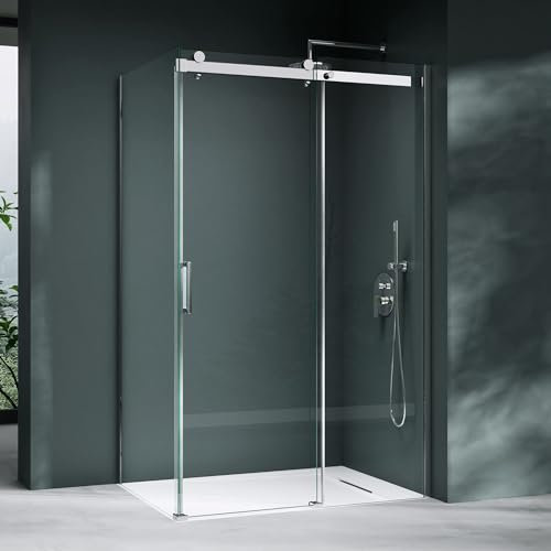 Mai & Mai Paroi de douche porte de douche coulissante cabine de douche 70x140 en verre trempé transparent pare douche avec receveur de douche RAV17K