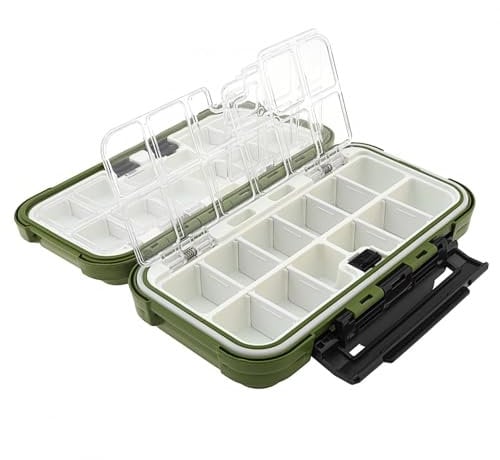OriGlam Waterproof Fishing Tackle Box Organizer, 24 Compartments Double Layer Fishing Lure Boxes Hooks Storage Case Fishing Accessories Box Containers (Green)