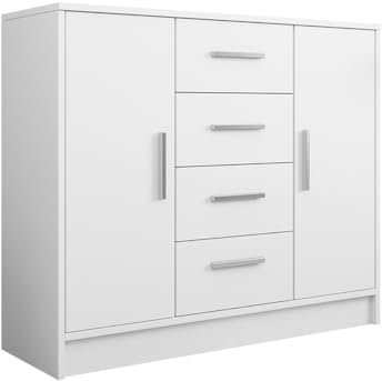 Mirjan24 Kommode Tokyo 120 mit 2 Türen und 3 Schubladen, Kunststoffgriffe, B: 120 x H: 100 x T: 40 cm, Highboard, Anrichte, Sideboard, Mehrzweckschrank, Wohnzimmerschrank (Alpinweiß)
