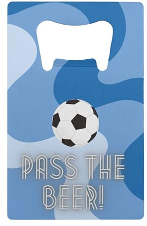Stainless Steel Bottle Opener - Full Colour Football Design - Reads 'Pass The Beer' - Bar Accessories - Wallet Size - for Men & Fathers