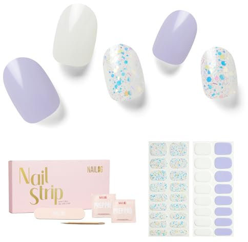 NAILOG Semi Cured Gel Nail Strips, 34 pcs Salon-Quality Gel Nail Stickers, Long Lasting Nail Wraps for Women with Soft Gel Finish, Innocent