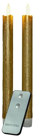 Novaliv Stabkerzen LED mit Timer Gold 2er Indoor mit 6 Stunden Timer - ECHTWACHS 23cm Höhe für Kerzen 2,2cm Durchmesser 2 AAA Batterien notwendig LED Stabkerzen flackernde Flamme bewegliche Flamme