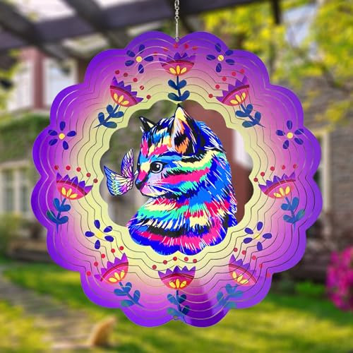 Katzen-Windspiel, Metall, Geschenke für Katzenliebhaber, Frauen, Mutter, Oma, 30,5 cm, hängendes Windspiel für drinnen und draußen, Dekoration für Hof, Garten, Ornament