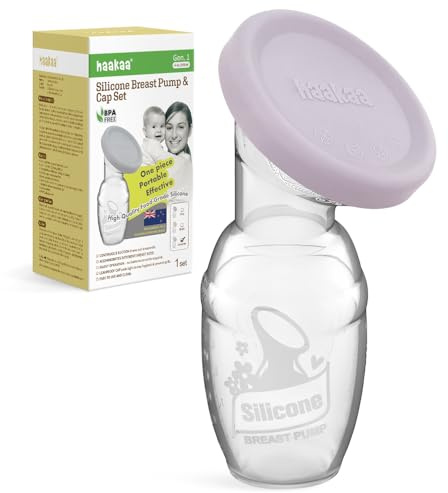 haakaa Manuelle Milchpumpe, Silikon Handmilchpumpe, Muttermilchauffänger mit Silikondeckel, 4oz/100ml Violett