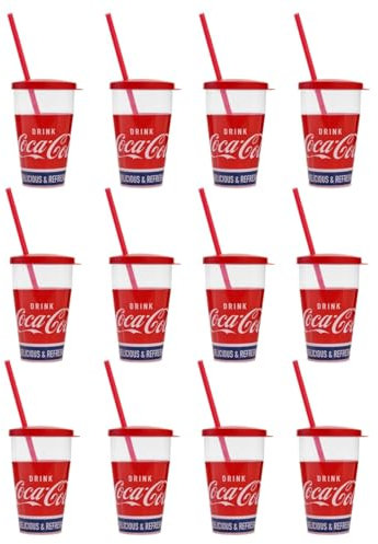 Snips, Vasos Coca-Cola con Pajita 0,5 L, Juego de Vasos de Plástico 12 Piezas, Vasos con Pajita y Tapa Made in Italy 0% Bpa