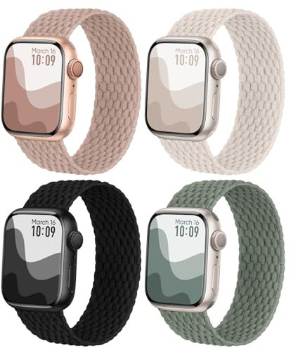 Joehwerr 4 Pack Braided Solo Loop Compatible for Apple Watch Straps 38mm 40mm 41mm 42mm 44mm 45mm 49mm Women Men, No-Buckle Nylon Strethy Elastic Band for iWatch SE Series 11 10 9 8 7 6 5 4