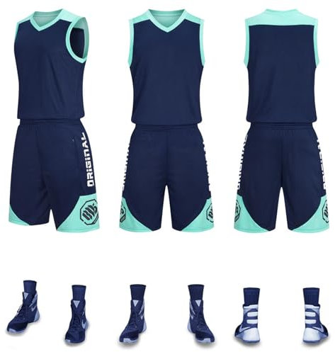 HULG Basketball-Anzüge,modisches Basketball-Trikot,Kinder/Erwachsene,2-teiliges Basketball-Performance-Tanktop Und Shorts-Set,Basketball-Trikot-Set Mit Taschen (Dark blue,M)