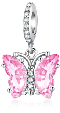 Alstiva Rosafarbener Schmetterling Charm-Anhänger - 925 Sterling Silber mit 5A Zirkonia für Damen