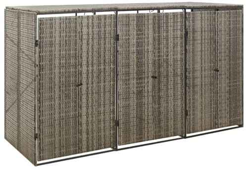 Swpsd Triple Wheelie Bin Shed Trash Bin Storage Cover Hide Dustbin Bin Garden Grey 207x80x117 cm Poly Rattan