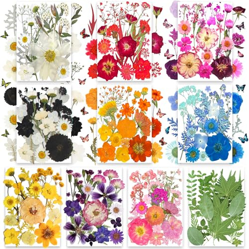 301Pcs getrocknete gepresste Blumen Blätter & Schmetterling Aufkleber für Kunsthandwerk, TrendCart Trockengepresste Blumen für Harzformen Nägel Kunst Kerzenherstellung Handyhüllen Schmuckherstellung