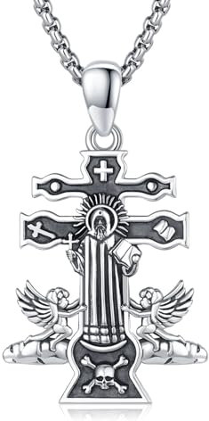 Saint Benedict Halskette Sterling Silber Caravaca Kreuz Halskette für Männer Frauen gesegnet St. Benedikt Anhänger große Amulett Caravaca Kreuz Anhänger Halsketten Talisman Schmuck Geschenke