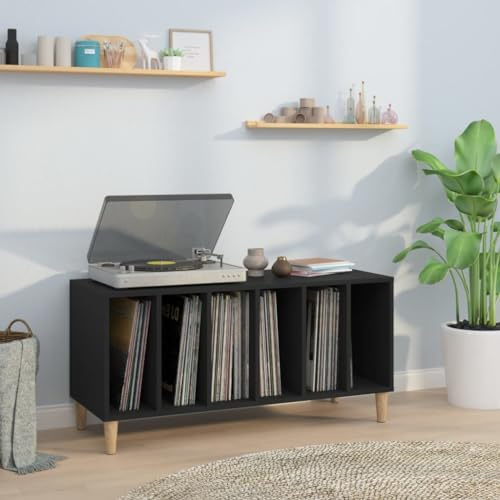Gecheer Record Player Cabinet LP Record Storage Unit Wooden TV Media Entertainment Center Console Unit Black 100x38x48 cm Engineered Wood Type5