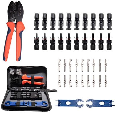 Cansolar Solar Crimpzange Set 2.5/4/6mm² 10 Paar Männlich/Weiblich Solarstecker + 2 Stk Schraubenschlüssel + 1 Stk Crimper Crimpwerkzeug für Solaranlage Photovoltaik