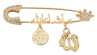 Remi Bijou Stecknadel Masallah auf Arabisch mit Ayetel Kürsi, Allah Symbol Talisman für Baby (Gold)