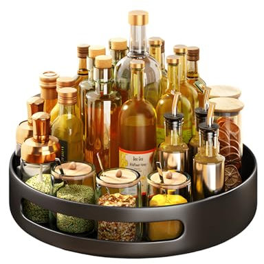 AUSYIWI Portaspezie Girevole, Lazy Susan, Organizer Girevole, 360° Vassoio Girevole Portaoggetti per Frigorifero, Cucina, Soggiorno, Camera da Lett (nero)