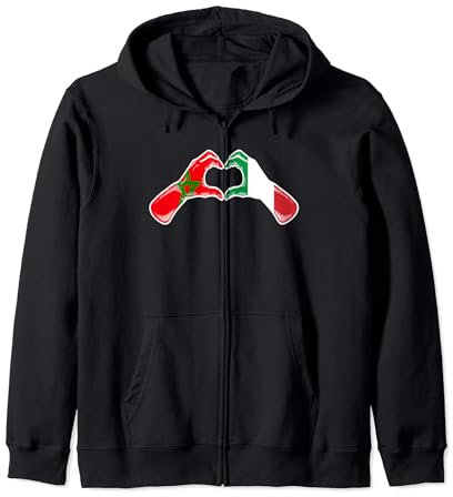 Bandiera del Marocco Italia - Cuore marocchino italiano Felpa con Cappuccio