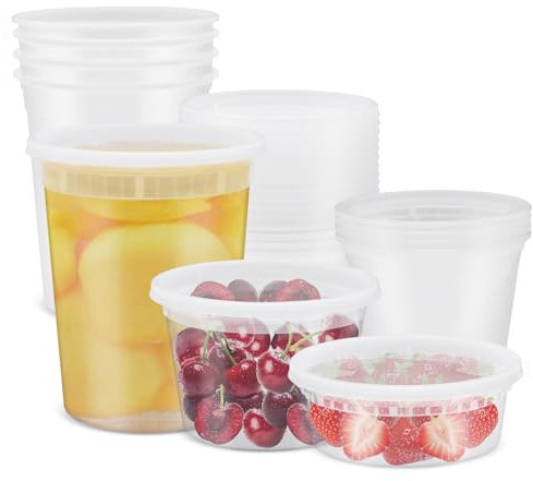 Iceten Pack of 15 Plastic Food Containers With Lids - 3 Sizes 8,16 & 32 Oz - Reusable, Washable, BPA-free, Microwave & Dishwasher Safe Deli Storage