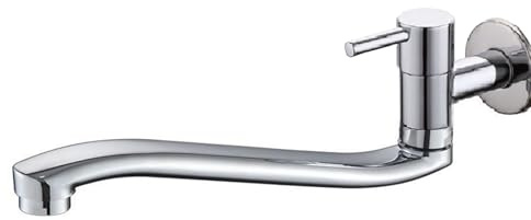 SXWYLZ Wasserhahn für Waschbecken Küche Kaltwasserhahn Wand Messing Wandarmatur Kaltwasser ausgussbecken Schwenkhahn für Küchenspüle Wasserhahn Waschbecken Lang,Verchromt,35Cm