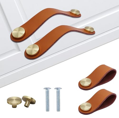 AIZHAZHA 4pcs Leder Griff, Ledergriffe für Möbel Kinderzimmer Pull, Anti-Bump Griff, Griffe für Schranktüren Küchenschrank Griffe Kleiderschrank Türgriff für Küchenschrank, Kleiderschrank, Bad
