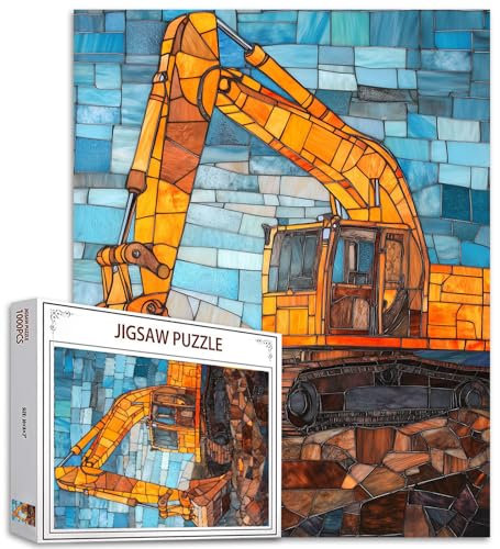 1000 Piece Jigsaw Puzzle for Adults Stained Glass Excavator 1000 Pieces Puzzle for Adult Gifts Construction Vehicles Puzzle Art Challenging Educational Puzzles for Adults 1000 Piece