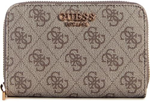 GUESS Zamira Medium Zip Around Wallet Dark Taupe Logo