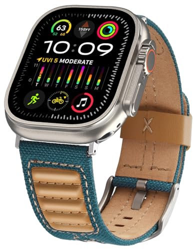 Wristitani Nylon Armband Kompatibel mit Apple Watch Ultra2 Armband Leder 49mm 46mm 45mm 44mm 42mm, Nylon mit Lederarmband für iWatch Ultra Serie 10 9 8 7 SE 6 5 4 3 2 1