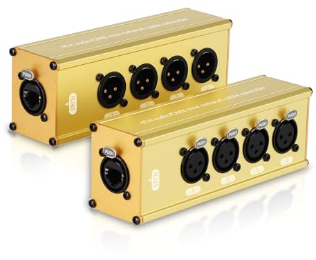 Hozzx 4-K 3-poliges Multi-Netzwerkkabel Breakout, Stecker Buchse auf RJ45 Ethercon für Bühnentonbeleuchtung und Aufnahmestudio ohne Kabel (XLR-Stecker + XLR-Buchse) Gold