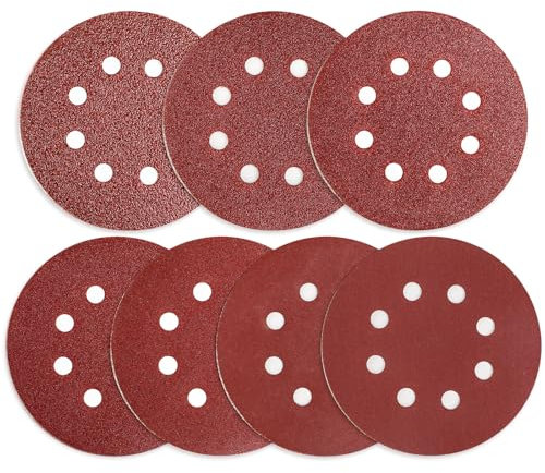 AUGOLA 72Pcs Sanding Discs Pads, Hook and Loop 40 60 80 120 180 240 320 Mixed Grits 125mm Sandpaper Sheet for Random Orbital Sander, 8-Holes