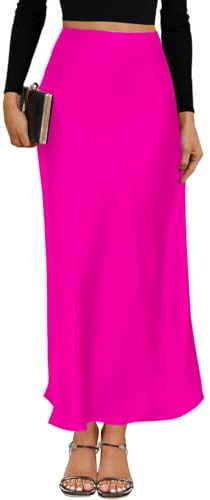VividMosaic Jupe Longue décontractée en Satin Taille Haute pour Femme, Coupe trapèze, Printemps, été, 2026, Rose Vif, Taille M