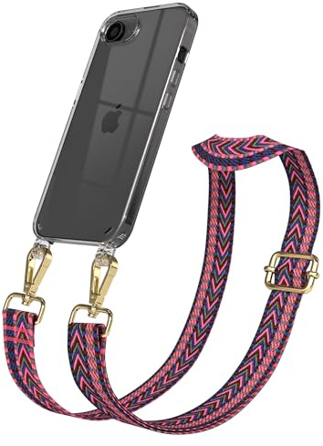 EAZY CASE Handykette - Verstellbares Taschenband kompatibel mit iPhone 16e, Schulterriemen, Handykordel mit Silikon Hülle, Umhängetasche, Pink Blau Gold